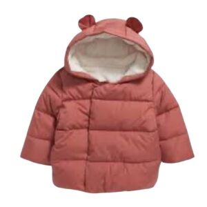 Old Navy Frost-Free Unisex Hooded Puffer Jacket In Mocha/Taffy W/ critter ears.